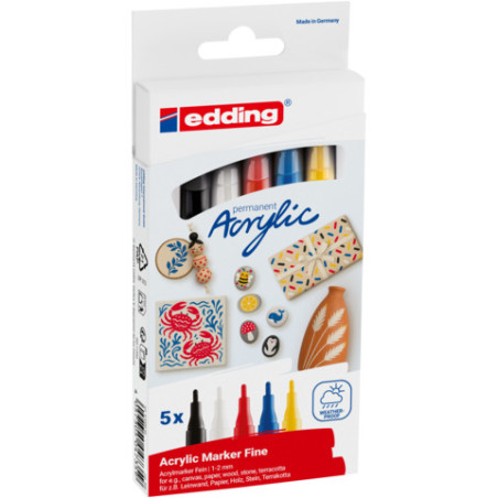 edding® permanent Acryl Marker 5er Set – Vielseitig, wasserfest, lichtecht. EAN: 4057305047359.