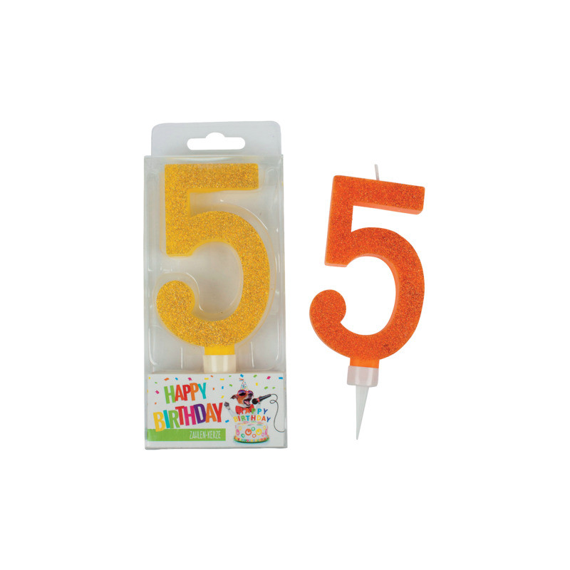 BIRTHDAY FUN Zahlenkerze Glitter 5