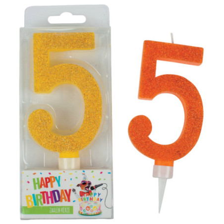 BIRTHDAY FUN Zahlenkerze Glitter 5
