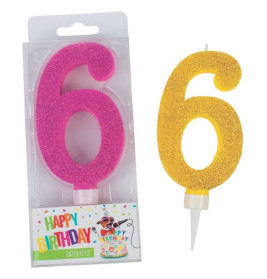 BIRTHDAY FUN Zahlenkerze Glitter 6
