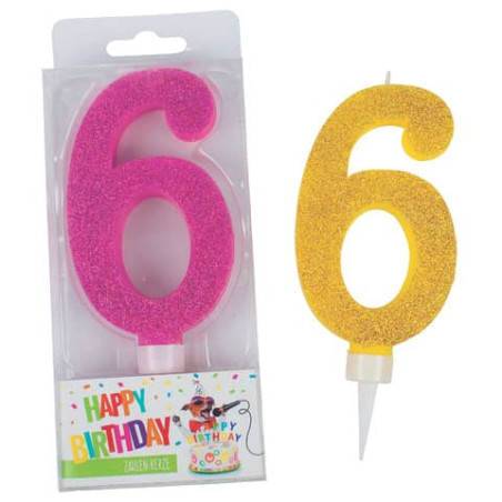 BIRTHDAY FUN Zahlenkerze Glitter 6