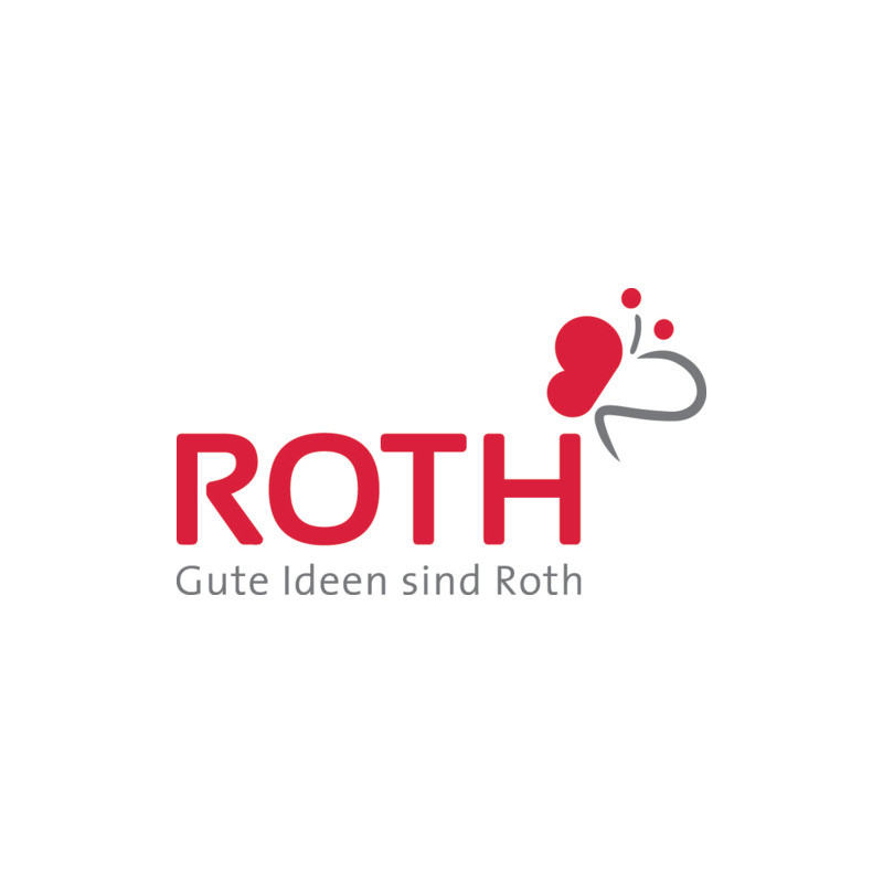 ROTH Logo mit rotem Schmetterling und dem Schriftzug "Gute Ideen sind Roth" auf weißem Hintergrund.