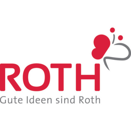 ROTH Logo mit rotem Schmetterling und dem Schriftzug "Gute Ideen sind Roth" auf weißem Hintergrund.