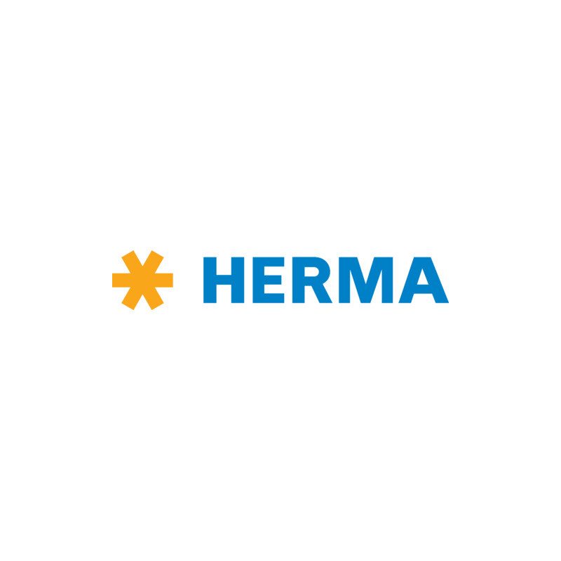 HERMA Logo mit gelbem Sternchen und blauem Schriftzug auf weißem Hintergrund.