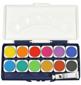 PBS Deutschland Nord Farbkasten 12er mit Deckweiß & Pinsel – Intensive Farben für Kunst