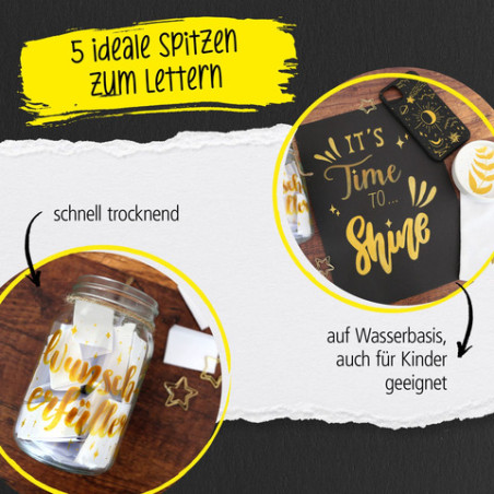 ONLINE Schreibgeräte Gold Lettering Set | 5 Acryl Marker für Handlettering & DIY