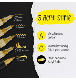 ONLINE Schreibgeräte Gold Lettering Set | 5 Acryl Marker für Handlettering & DIY