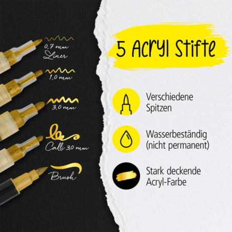 ONLINE Schreibgeräte Gold Lettering Set | 5 Acryl Marker für Handlettering & DIY