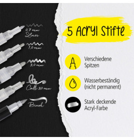 ONLINE Schreibgeräte Silver Lettering Set | 5 Acryl Marker für Kreative Projekte