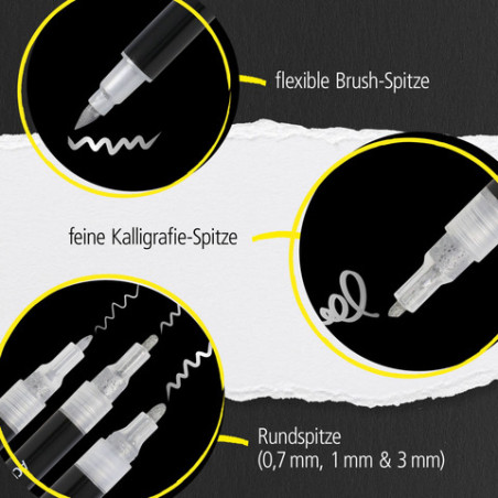 ONLINE Schreibgeräte Silver Lettering Set | 5 Acryl Marker für Kreative Projekte