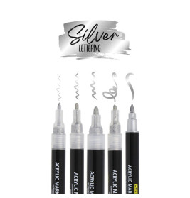ONLINE Schreibgeräte Silver Lettering Set | 5 Acryl Marker für Kreative Projekte