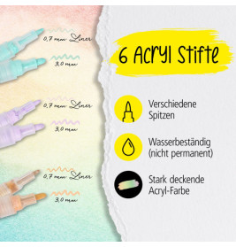 ONLINE Schreibgeräte Pastell Acrylfarben Set | 5 Stifte mit je 2 Strichstärken für DIY