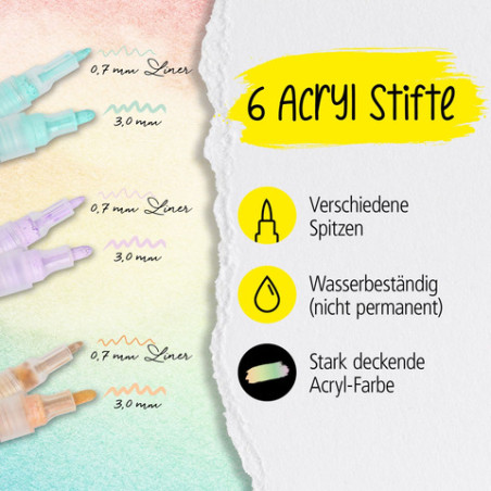 ONLINE Schreibgeräte Pastell Acrylfarben Set | 5 Stifte mit je 2 Strichstärken für DIY