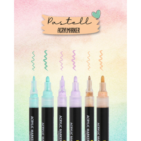 ONLINE Schreibgeräte Pastell Acrylfarben Set | 5 Stifte mit je 2 Strichstärken für DIY