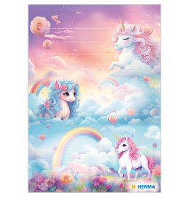 Schuletikette Happy Unicorns bunt