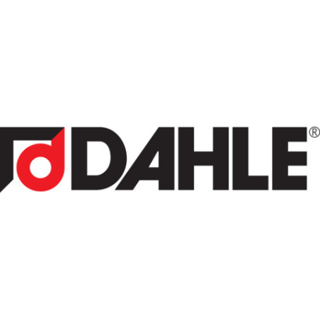 Schwarzes und rotes DAHLE-Logo mit stilisiertem D auf weißem Hintergrund.