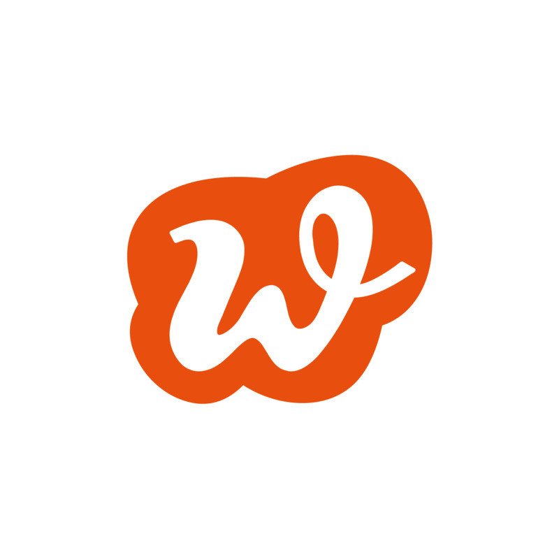 Orange wolkenähnliche Form mit weißem, kursivem "w" auf schlicht weißem Hintergrund.