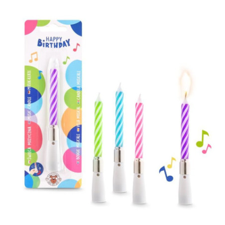 BF KERZE MIT SONG ''HAPPY BIRTHDAY'', 4-fach sortiert