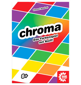 Bunte Spieleschachtel chroma - Das Farbenspiel mit Kniff mit Regenbogen-Steinen. Ab 8 Jahren.