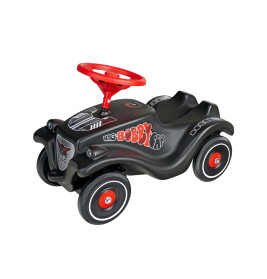 Schwarzes Rutschauto mit rotem Lenkrad, BIG Bobby Car, für Kleinkinder geeignet.
