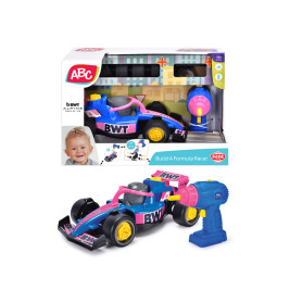 Formel-1-Spielzeugauto-Set mit Bohrer; Verpackung zeigt Auto, Bohrer und ein lachendes Baby auf der Box.