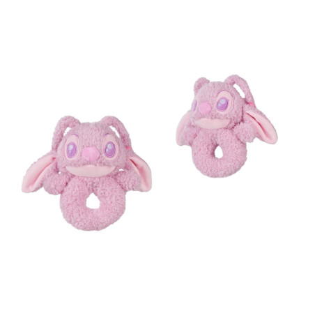 Zwei pinke Plüschtiere in Tierform mit großen Ohren und runden Griffen am unteren Ende.