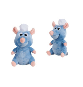 Zwei blaue Plüschratten mit rosa Nasen und weißen Kochmützen sitzen auf weißem Hintergrund.