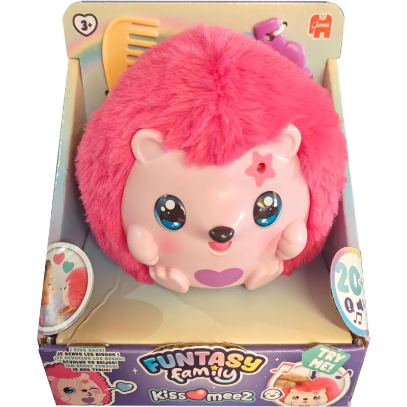 Rosa Plüschigel in Funtasy Family KissMeez Box, inklusive Kamm, geeignet für Kinder ab 3 Jahren.