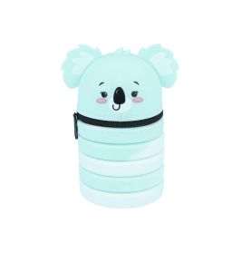 Hellblauer, faltbarer Behälter mit Koalagesicht, Ohren und schwarzem Reißverschluss in der Mitte.