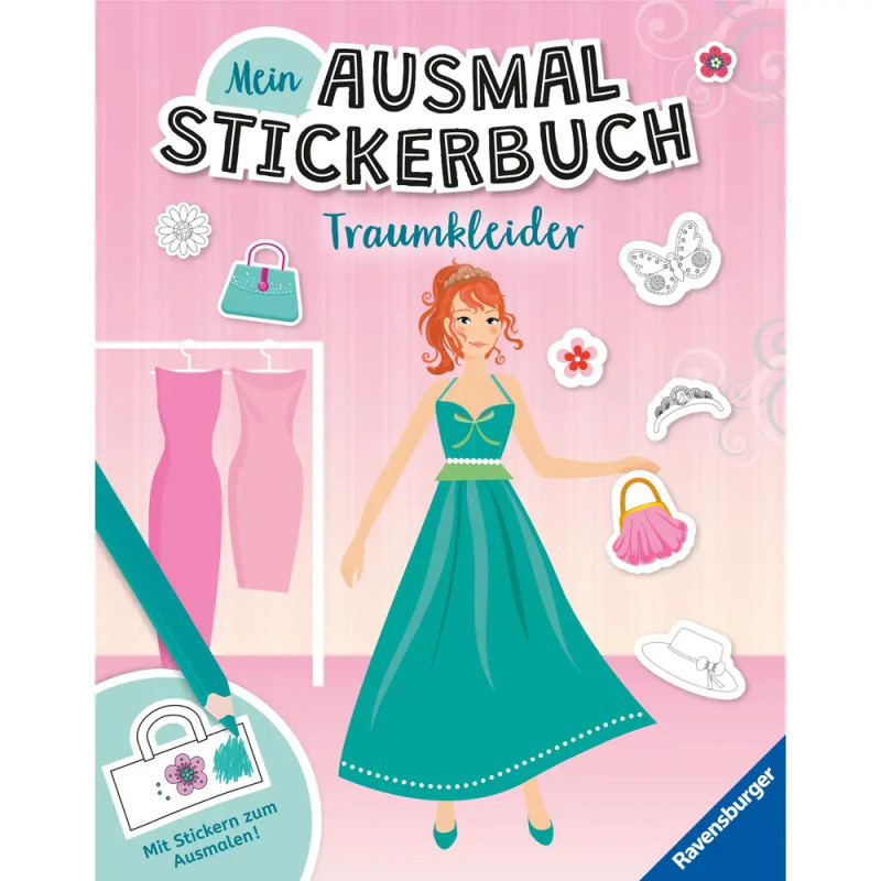 Ravensburger Traumkleider Ausmal-Stickerbuch – Mode kreativ gestalten ab 5