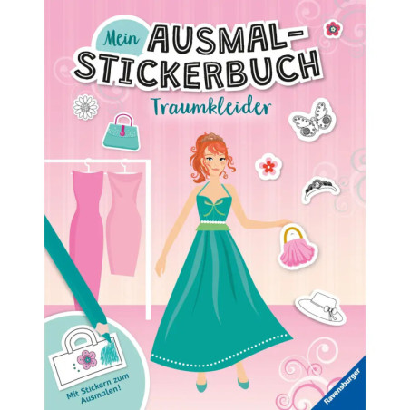 Ravensburger Traumkleider Ausmal-Stickerbuch – Mode kreativ gestalten ab 5