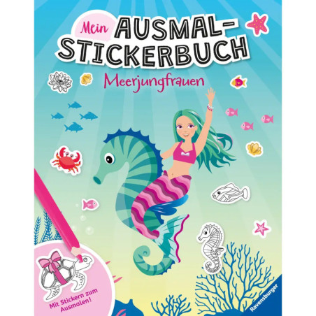 Ravensburger Meerjungfrau Ausmal Stickerbuch – Kreativer Mal- & Stickerspaß