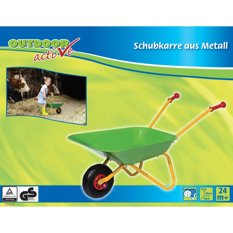 VEDES Outdoor active Schubkarre Metall – Robust, grün-gelb für Garten & Sandkasten