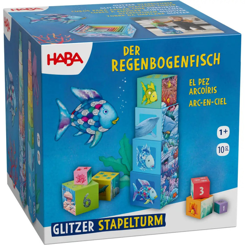 HABA Glitzer Stapelturm Regenbogenfisch | Motorikspielzeug für Kinder