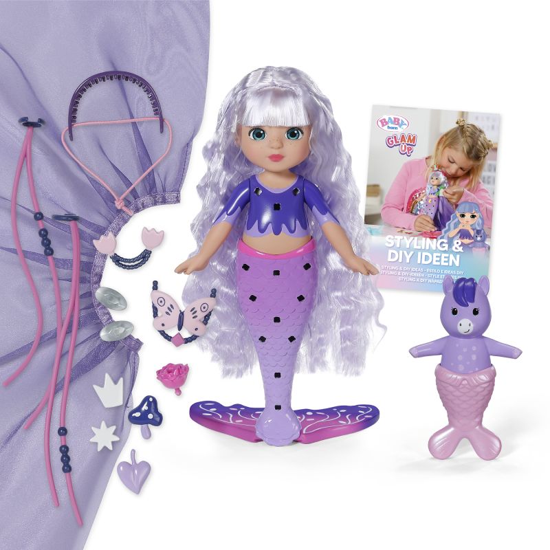 Zapf BABY born Glam Up Aura Puppe | Magisches Farbwechselhaar & Accessoires | Ab 3 Jahre