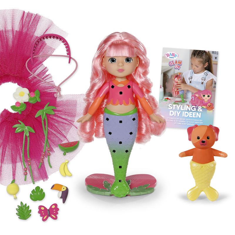 Zapf BABY born Glam Up Sunshine Puppe | Farbwechselhaar durch UV-Licht & Zubehör | Ab 4 Jahre