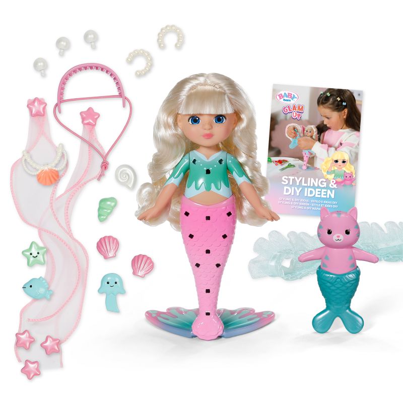 ZAPF BABY born Glam Up Sparkle Puppe – Haar mit UV-Farbwechsel & Styling-Zubehör