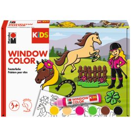 Marabu KiDS Window Color Ponyhof 6x25ml – Abziehbare Fensterfarben für Kinder