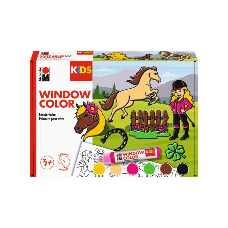 Marabu KiDS Window Color Ponyhof 6x25ml – Abziehbare Fensterfarben für Kinder