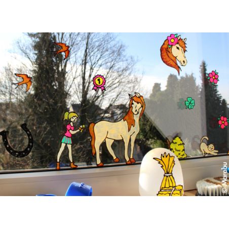 Marabu KiDS Window Color Ponyhof 6x25ml – Abziehbare Fensterfarben für Kinder