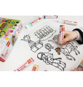 Marabu KiDS Window Color Ponyhof 6x25ml – Abziehbare Fensterfarben für Kinder