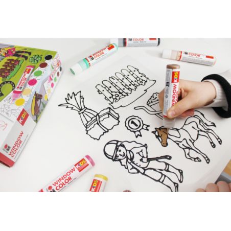 Marabu KiDS Window Color Ponyhof 6x25ml – Abziehbare Fensterfarben für Kinder