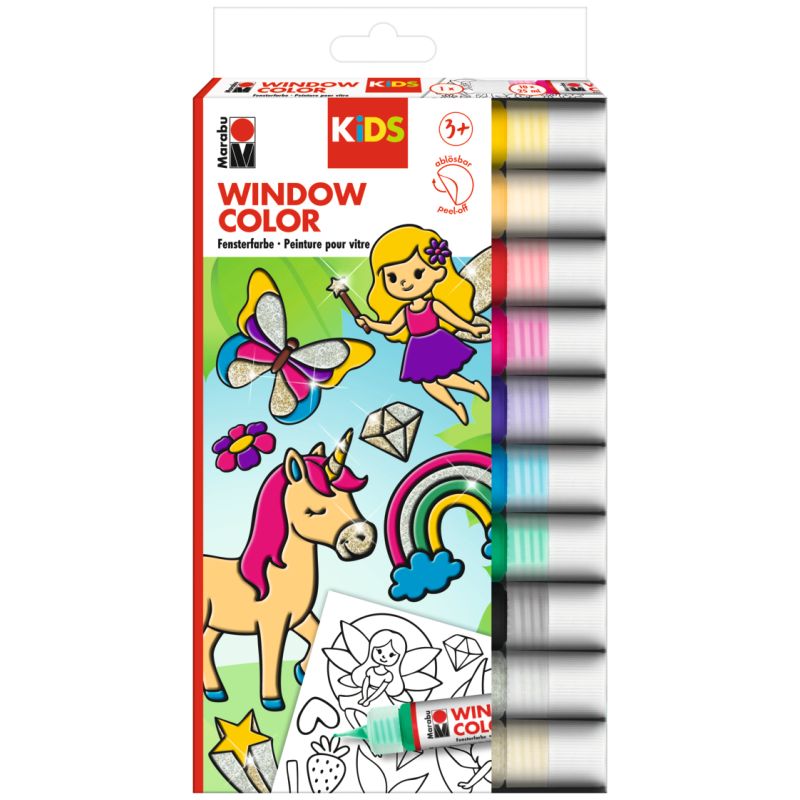 Marabu KiDS Window Color Glitzerfee 10x25ml – Glitzernde Fensterfarben für magische Kunstwerke