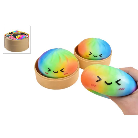Kawaii Fidget Dumpling Foam 8,5cm im Bambustopf Regenbogen 10cm