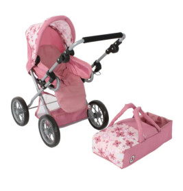 Kombi-Puppenwagen LENI Flowers rosa