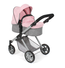 Kombi-Puppenwagen Mila Melange grau-rosa