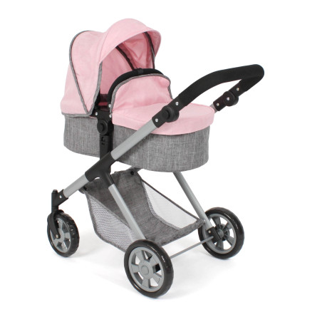Kombi-Puppenwagen Mila Melange grau-rosa