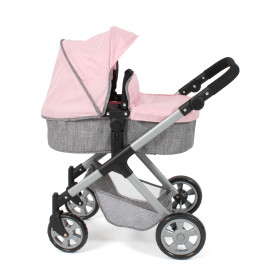 Kombi-Puppenwagen Mila Melange grau-rosa