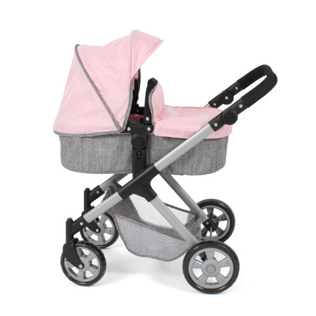 Kombi-Puppenwagen Mila Melange grau-rosa