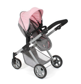 Kombi-Puppenwagen Mila Melange grau-rosa